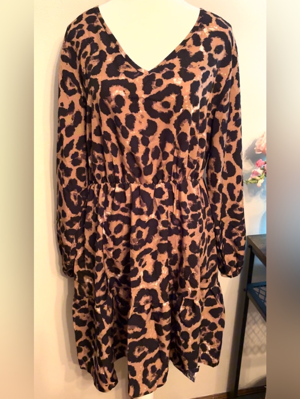Leopard Print Long-Sleeve Kids Dress in Brown and Black